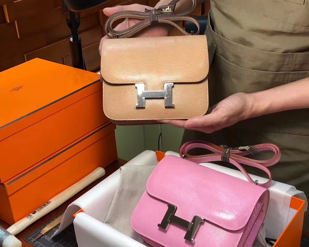 hermes 爱马仕 空姐包 constance 蜥蜴皮 cc14杏色beige 定制15-20天