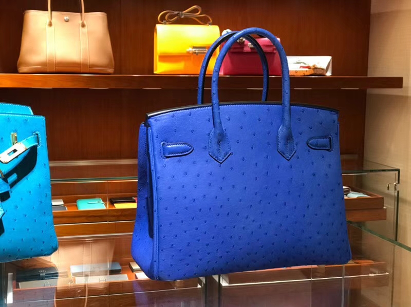 hermes 爱马仕 铂金包 birkin 30cm 鸵鸟皮 水妖蓝 t7 blue hydra金