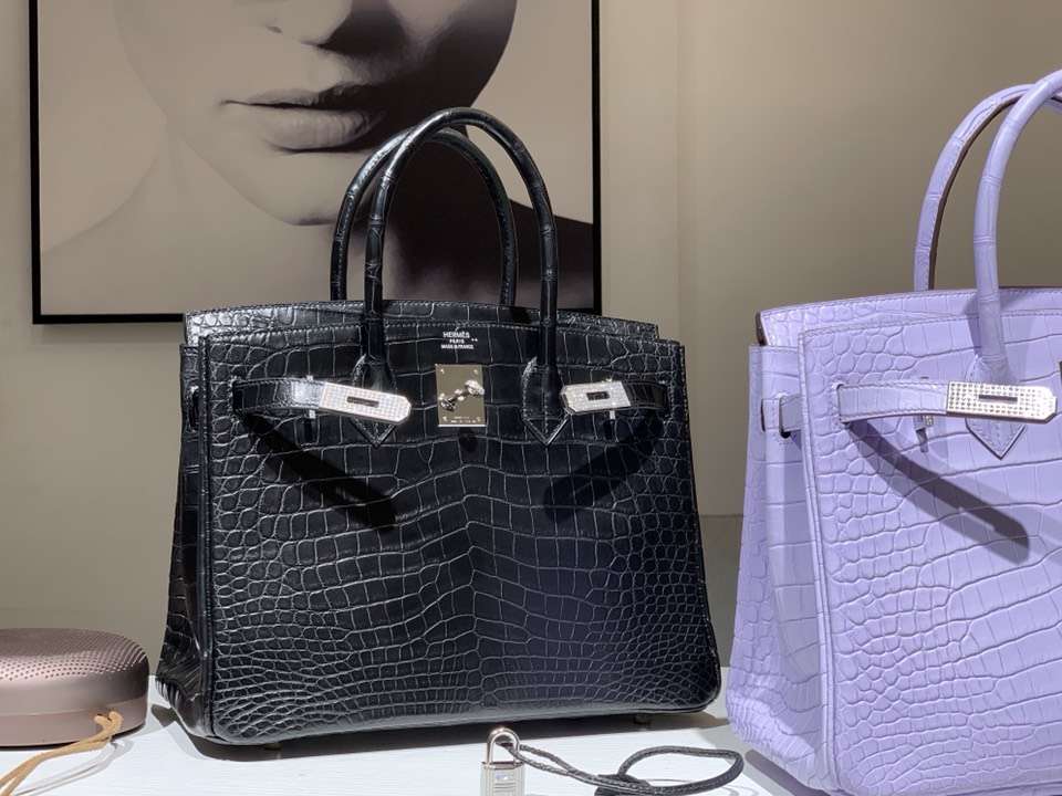 hermes 爱马仕 铂金包 birkin 鳄鱼皮 纯手工蜡线 黑色 银扣 全套专柜